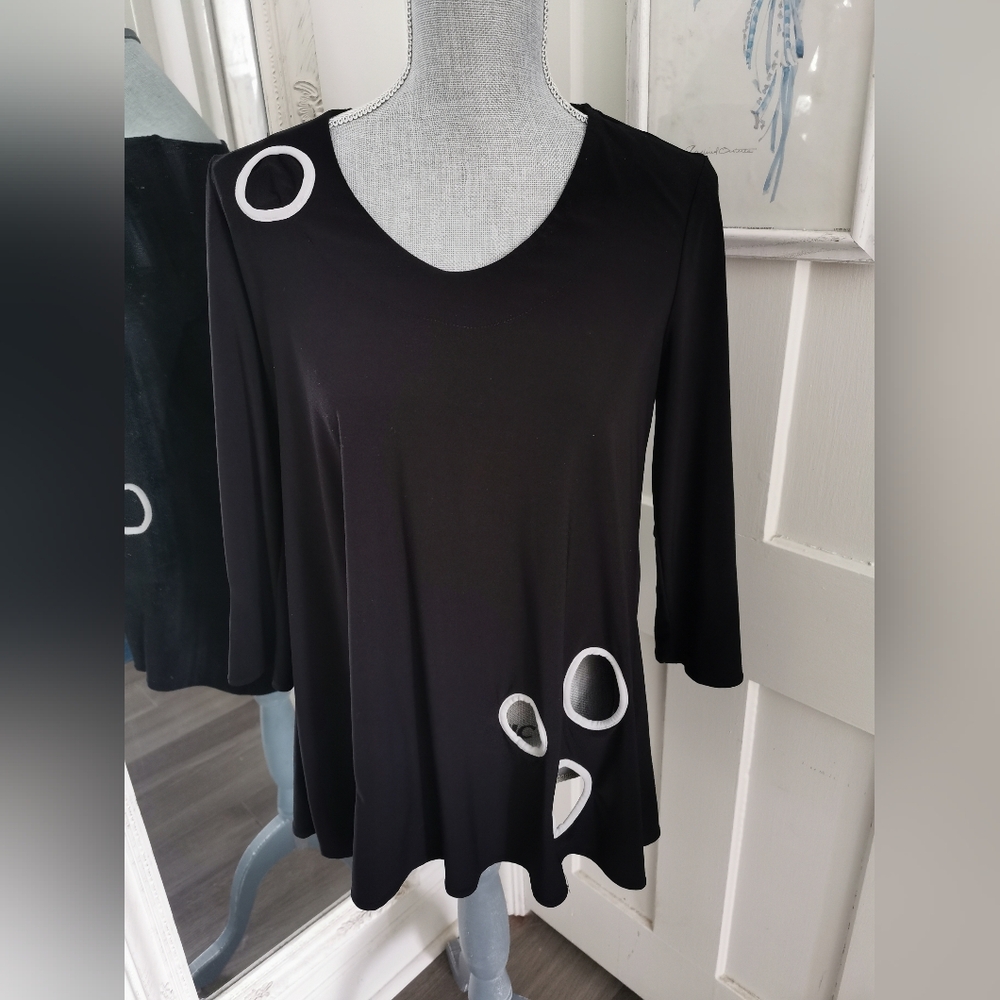 Womens Joseph RibKoff Smock Style B/W Tunic Top /Peekaboo Cut outs. Size 6 - Picture 2 of 8